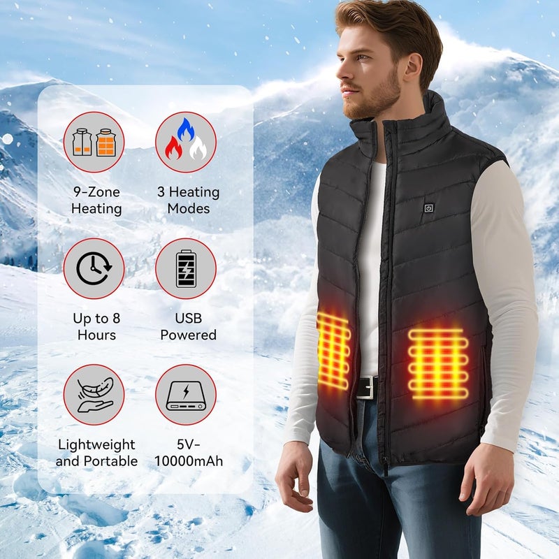 YaoFaFa Heated Vest: Premium Heated Vest for Men with 9-Zone Heating, 3 Adjustable Heating Modes 10000mAh Battery for Outdoor - Image 5